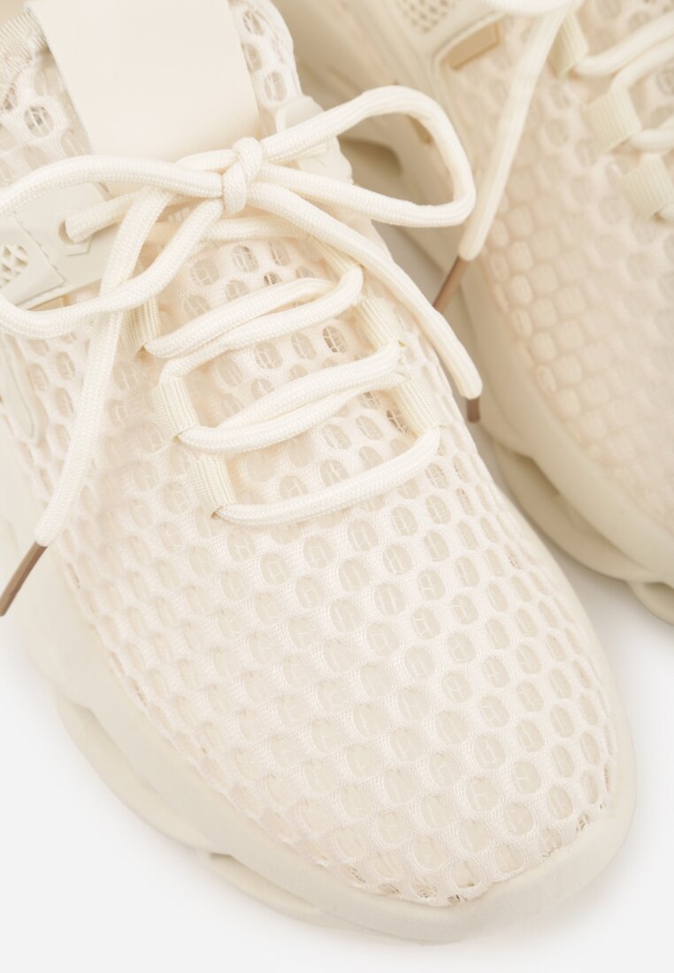 Beżowe Buty Sportowe Sneakersy na Platformie Ozdobionej Tłoczeniem Teliriella