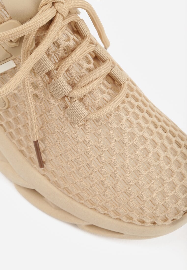 Ciemnobeżowe Buty Sportowe Sneakersy na Platformie Ozdobionej Tłoczeniem Teliriella