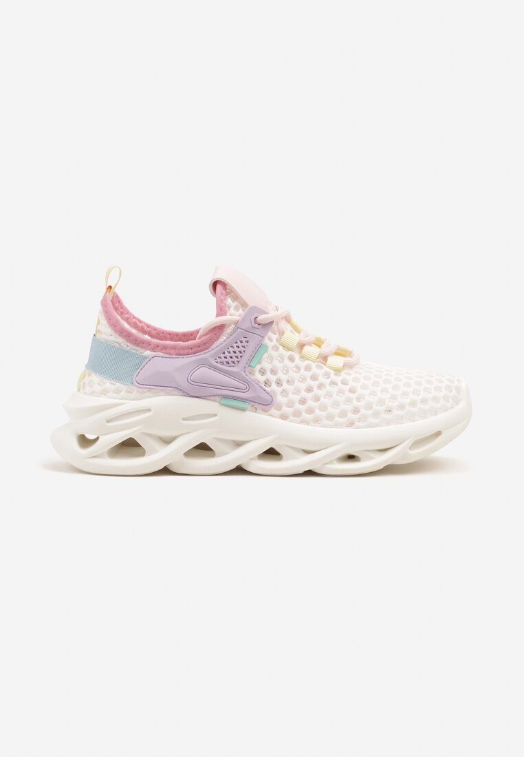 Biało-Fioletowe Buty Sportowe Sneakersy na Platformie Ozdobionej Tłoczeniem Teliriella