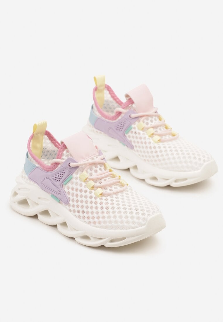 Biało-Fioletowe Buty Sportowe Sneakersy na Platformie Ozdobionej Tłoczeniem Teliriella