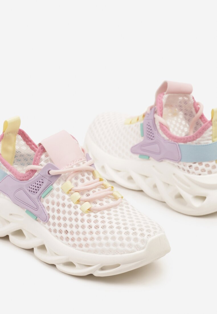 Biało-Fioletowe Buty Sportowe Sneakersy na Platformie Ozdobionej Tłoczeniem Teliriella