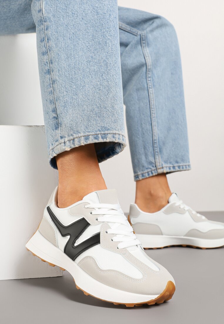 Szaro-Białe Sneakersy Ozdobione Geometrycznym Motywem Zdivena