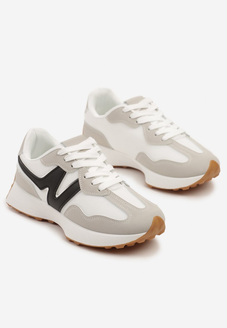 Szaro-Białe Sneakersy Ozdobione Geometrycznym Motywem Zdivena