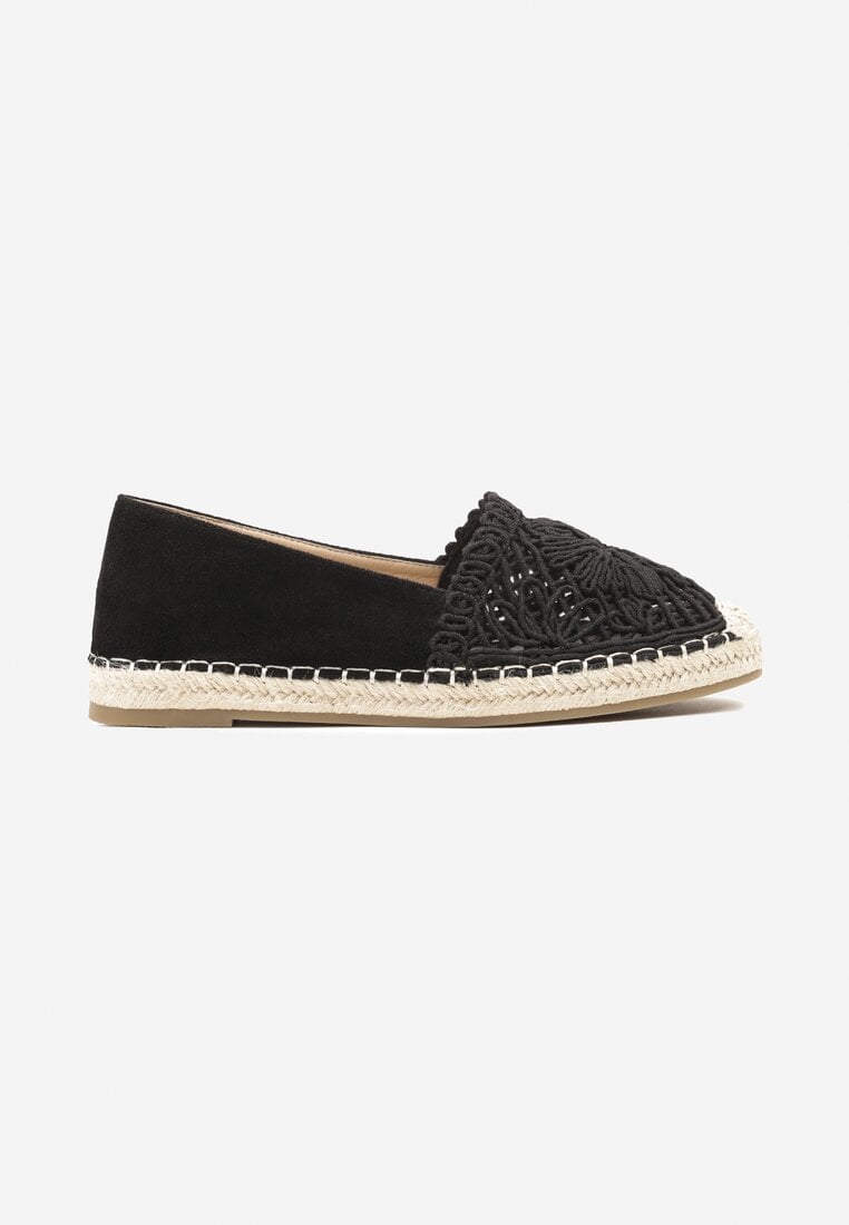 Czarne Espadryle z Ażurową Cholewką i Plecionką Sdivena