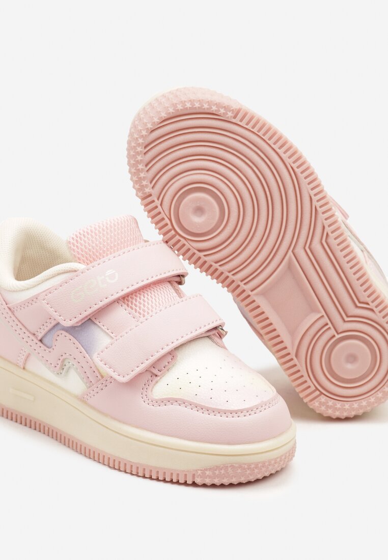 Różowe Buty Sportowe Sneakersy z Ozdobnymi Przeszyciami i Zapięciem na Rzep Sonarovia
