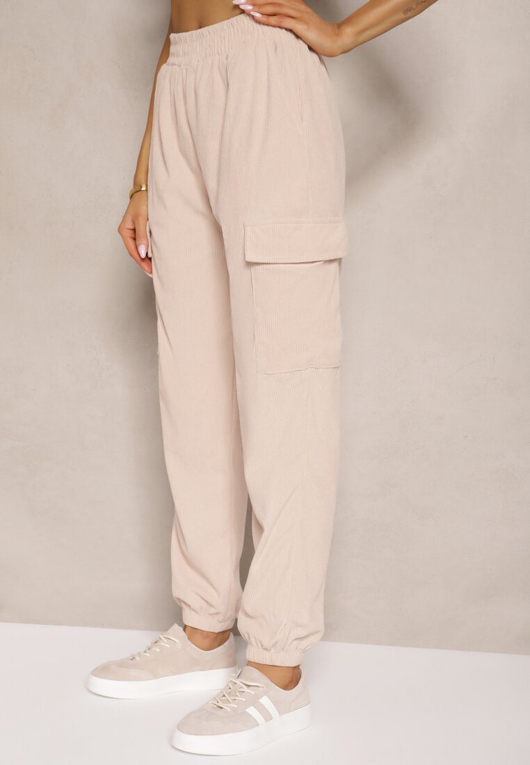 Beżowe Spodnie Typu Cargo High Waist Worseli