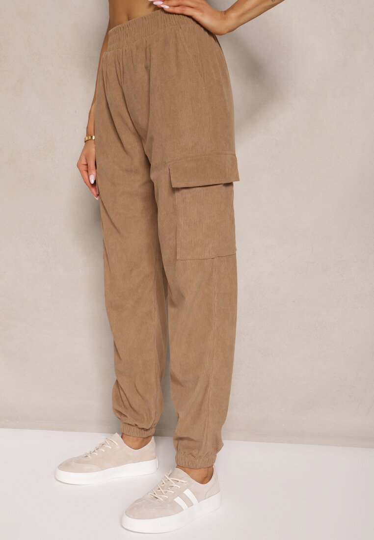 Brązowe Spodnie Typu Cargo High Waist Worseli