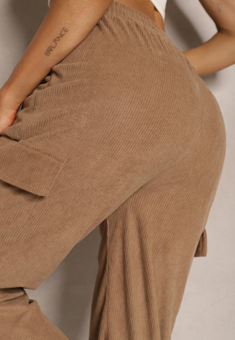 Brązowe Spodnie Typu Cargo High Waist Worseli