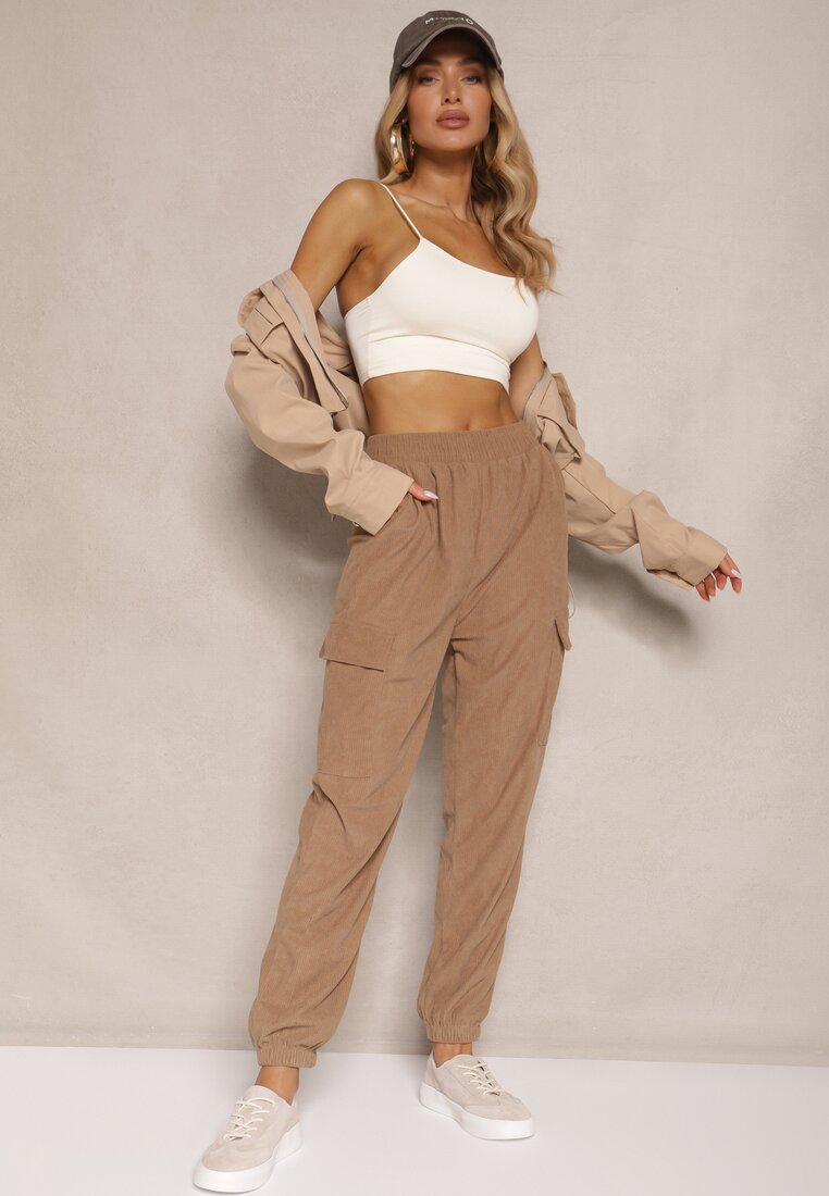Brązowe Spodnie Typu Cargo High Waist Worseli
