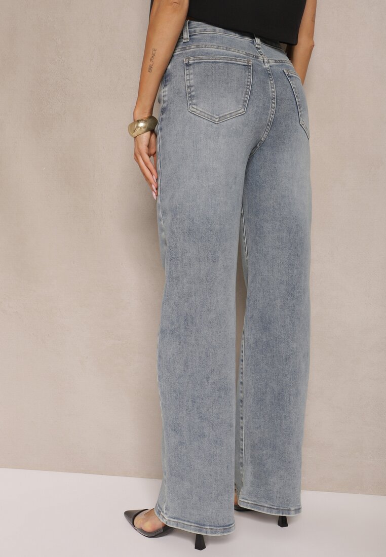 Jasnoniebieskie Szerokie Jeansy High Waist z Wiskozą Uliriel