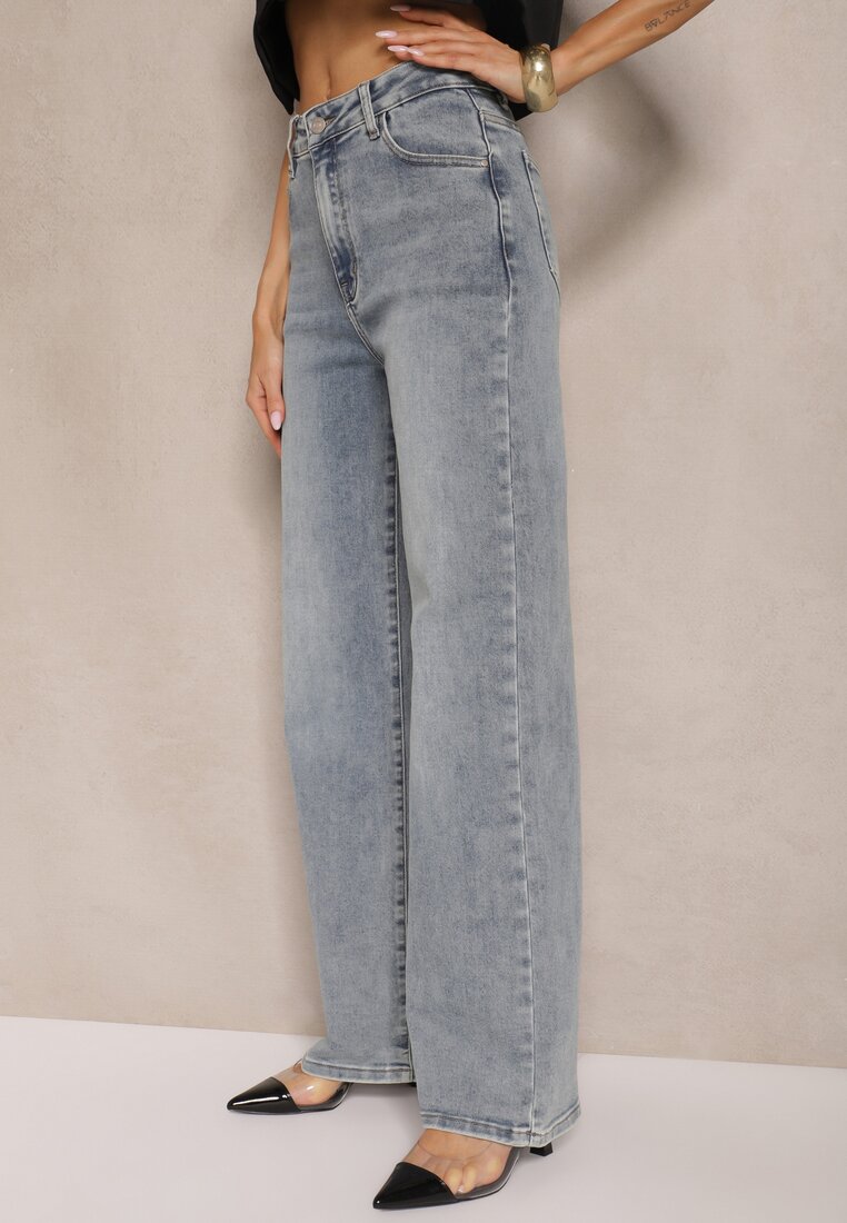 Jasnoniebieskie Szerokie Jeansy High Waist z Wiskozą Uliriel