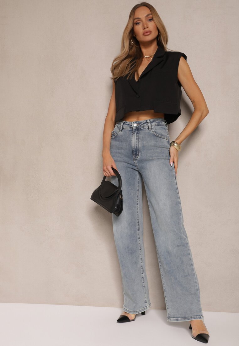Jasnoniebieskie Szerokie Jeansy High Waist z Wiskozą Uliriel