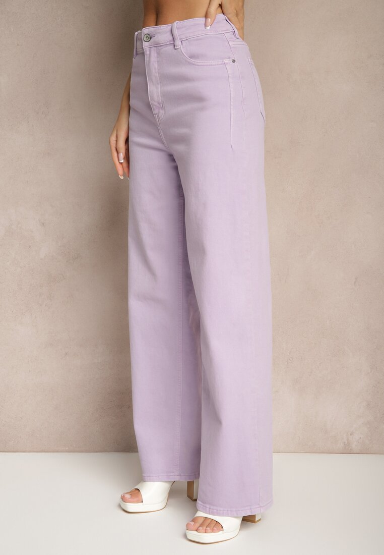 Fioletowe Jeansy High Waist o Szerokim Kroju Silseli