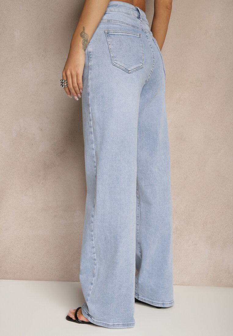 Niebieskie Jeansy High Waist o Szerokim Fasonie Nusidwena