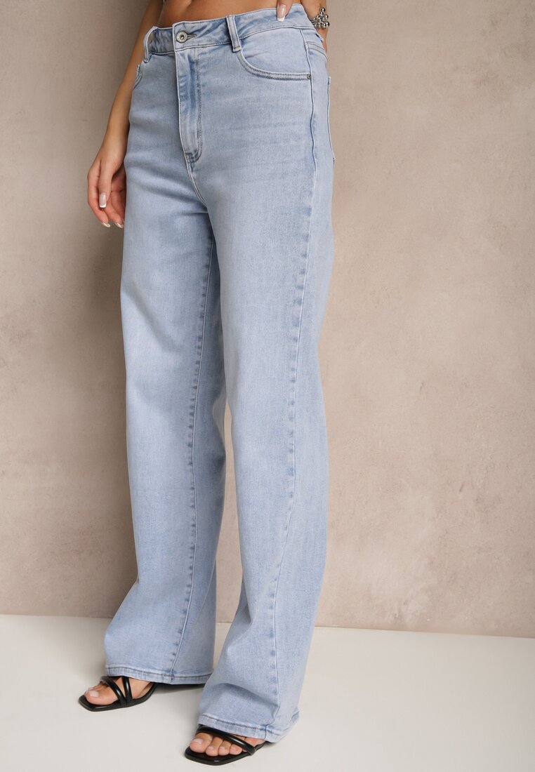 Niebieskie Jeansy High Waist o Szerokim Fasonie Nusidwena