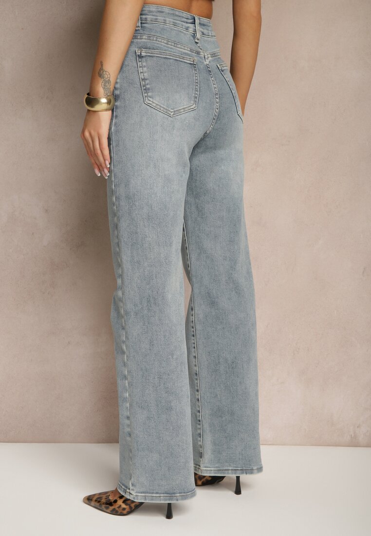 Jasnoniebieskie Jeansy High Waist o Szerokim Kroju Peiva
