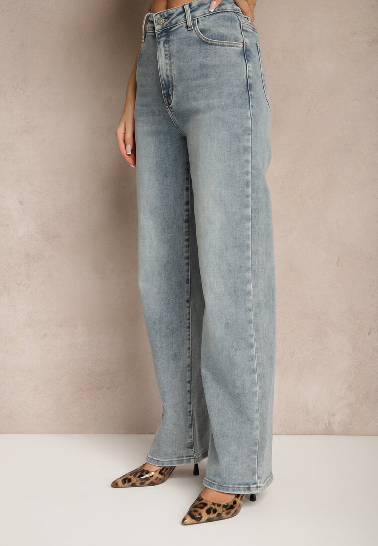 Jasnoniebieskie Jeansy High Waist o Szerokim Kroju Peiva