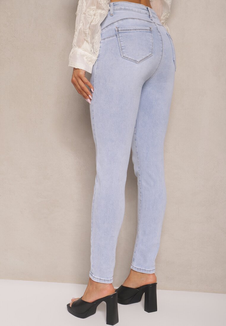 Jasnoniebieskie Jeansy z Bawełny Typu Skinny High Waist Morlevia