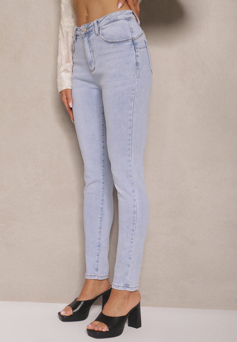 Jasnoniebieskie Jeansy z Bawełny Typu Skinny High Waist Morlevia