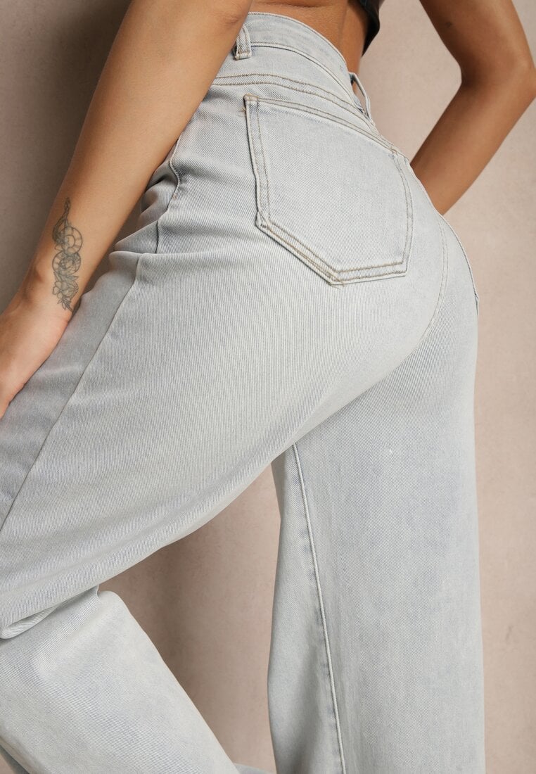 Jasnoniebieskie Jeansy High Waist z Szeroką Nogawką Sesmaris