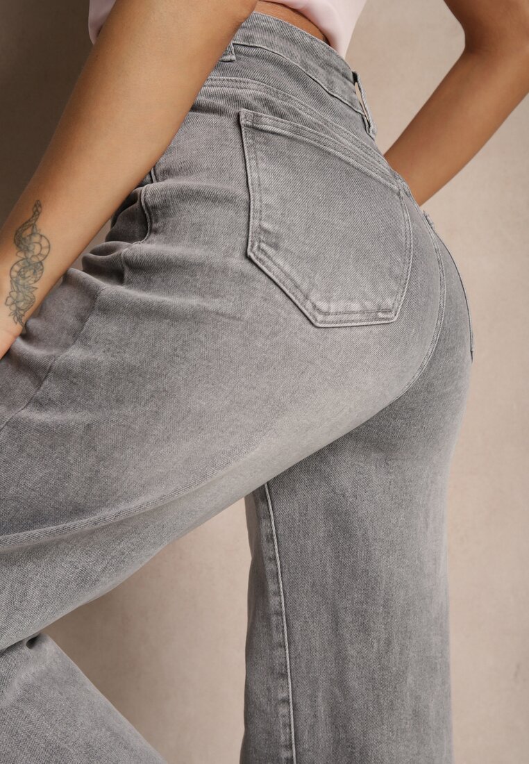 Szare Jeansy High Waist z Szerokimi Nogawkami Desamora