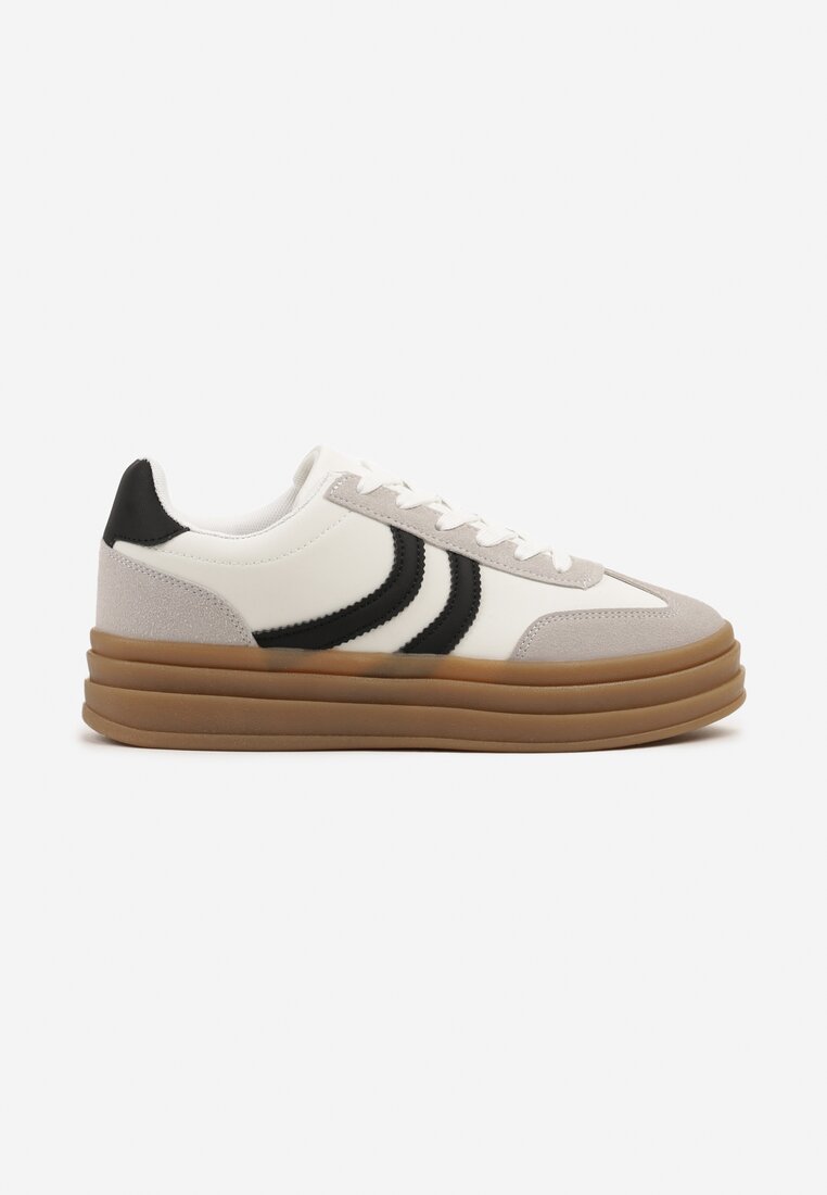 Białe Sneakersy Typu Kultowe Tenisówki na Grubej Podeszwie z Tłoczeniem Lisanitea