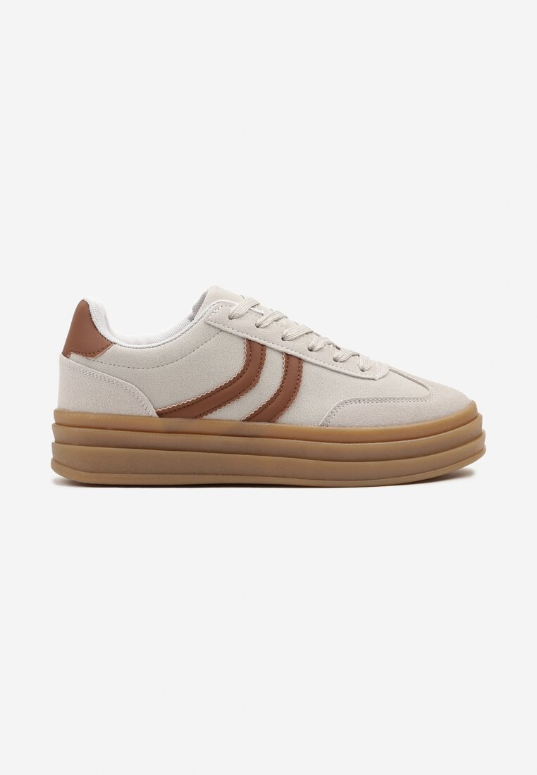 Szare Sneakersy Typu Kultowe Tenisówki na Grubej Podeszwie z Tłoczeniem Lisanitea