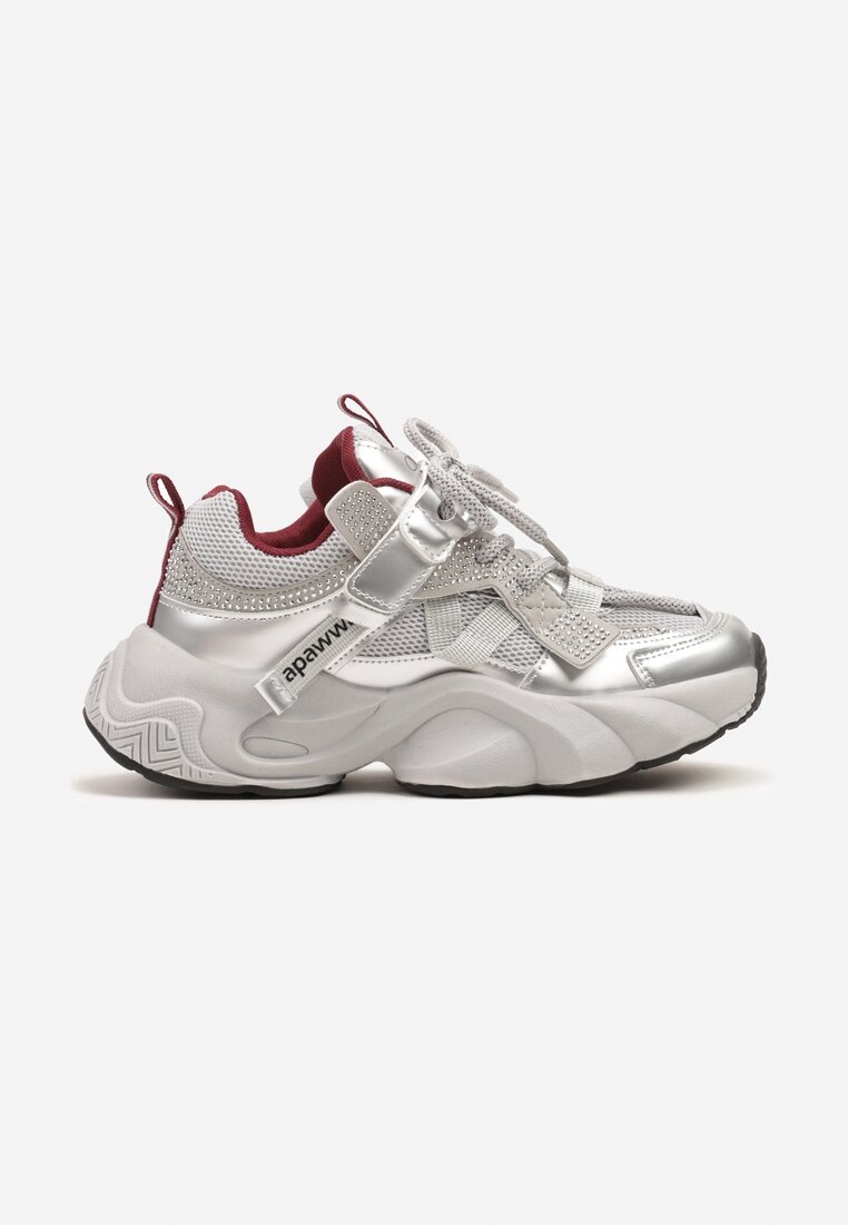 Szare Buty Sportowe Sneakersy  na Platformie z Tłoczeniem i Napisem Olriti