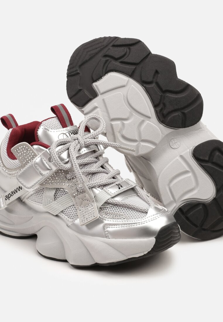 Szare Buty Sportowe Sneakersy  na Platformie z Tłoczeniem i Napisem Olriti