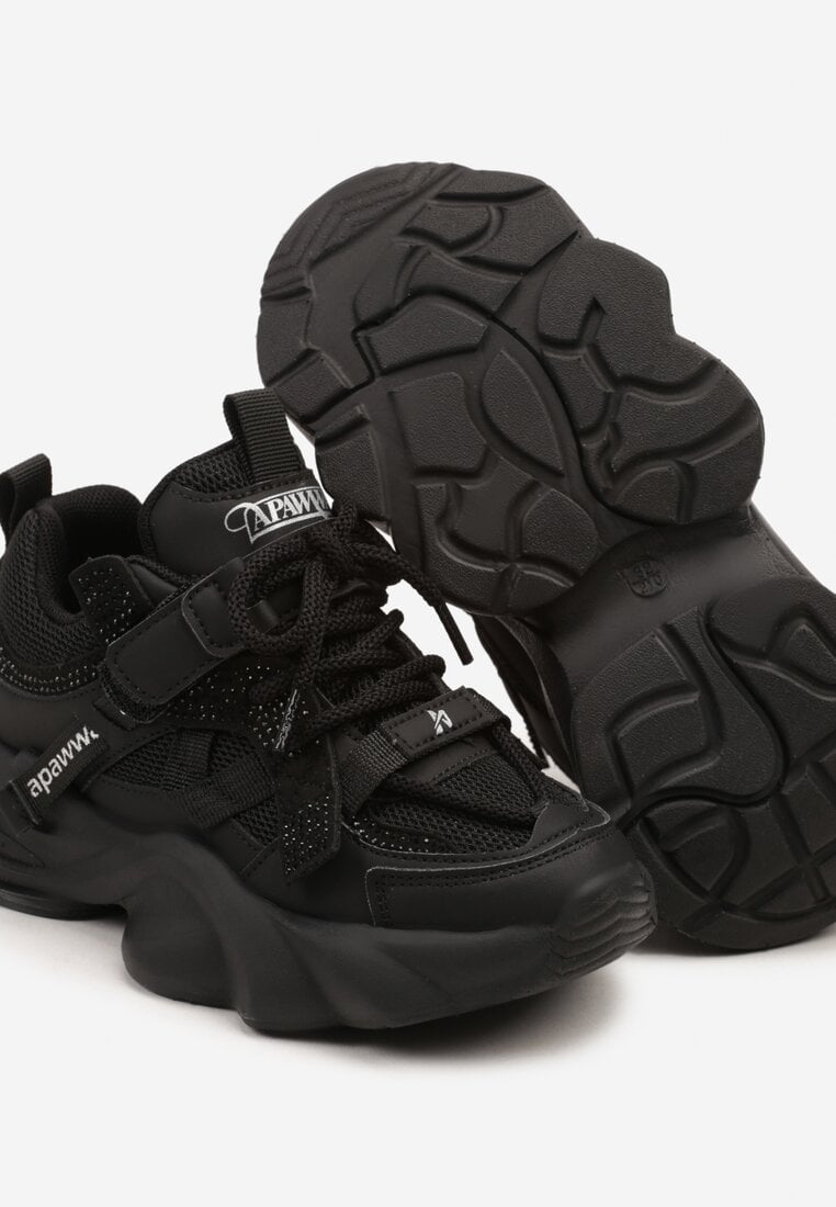 Czarne Buty Sportowe Sneakersy  na Platformie z Tłoczeniem i Napisem Olriti