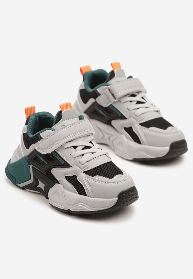 Szaro-Czarne Buty Sportowe Sneakersy Ozdobione Tłoczeniem Reithiel