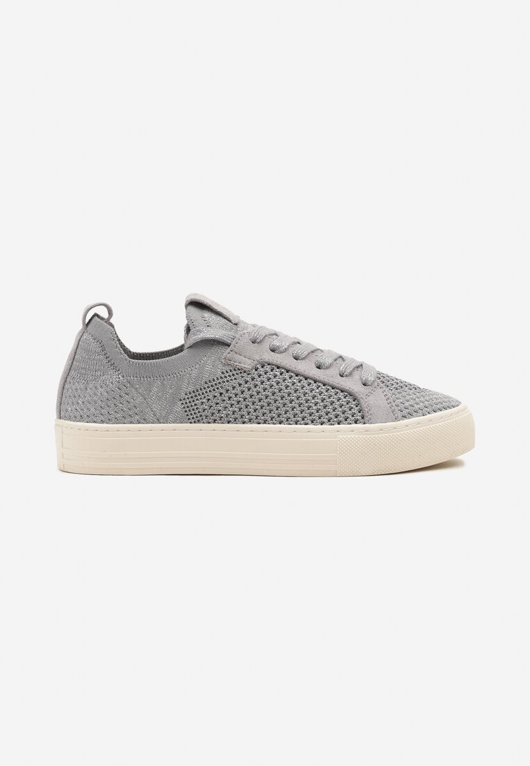 Srebrne Siateczkowe Sneakersy Ozdobione Metaliczną Nicią Nimiarene
