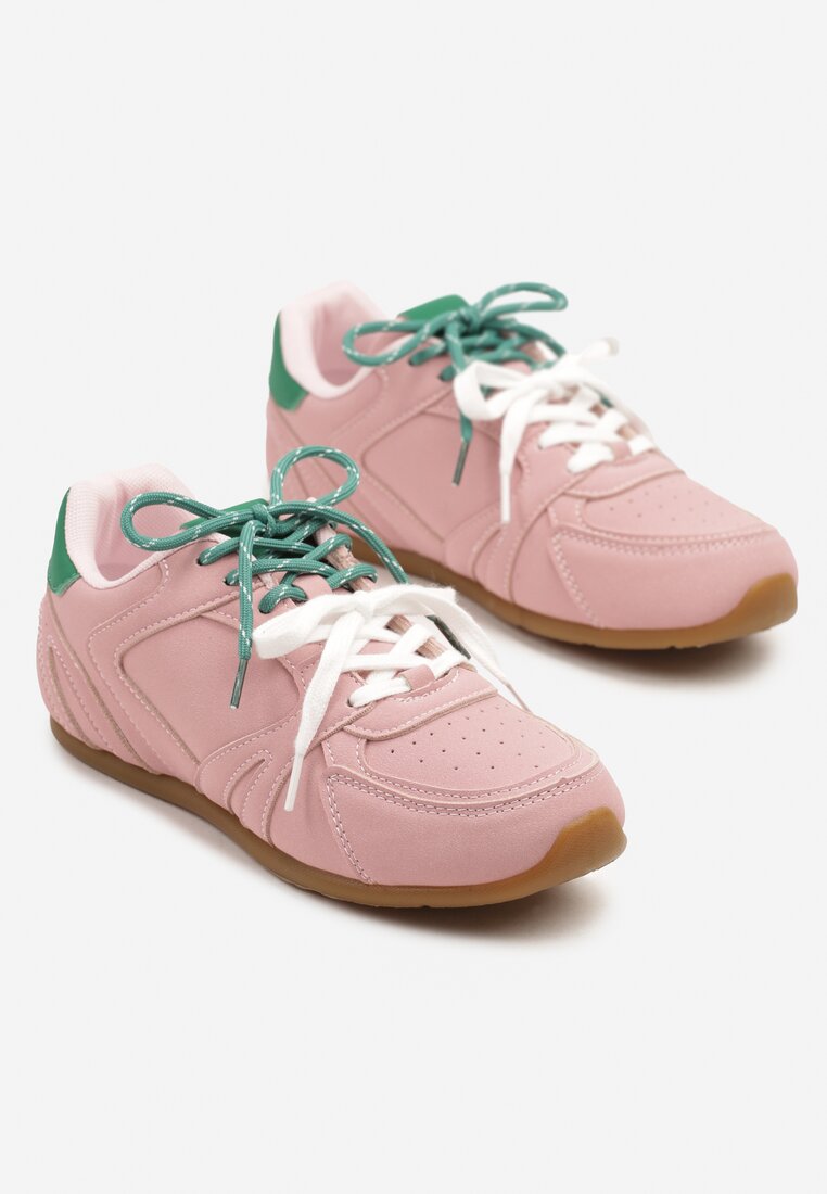 Różowe Sneakersy Ozdobione Przeszyciami i Podwójnym Sznurowaniem Telisaria