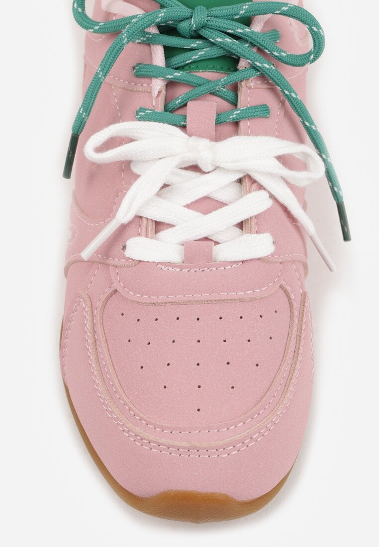 Różowe Sneakersy Ozdobione Przeszyciami i Podwójnym Sznurowaniem Telisaria