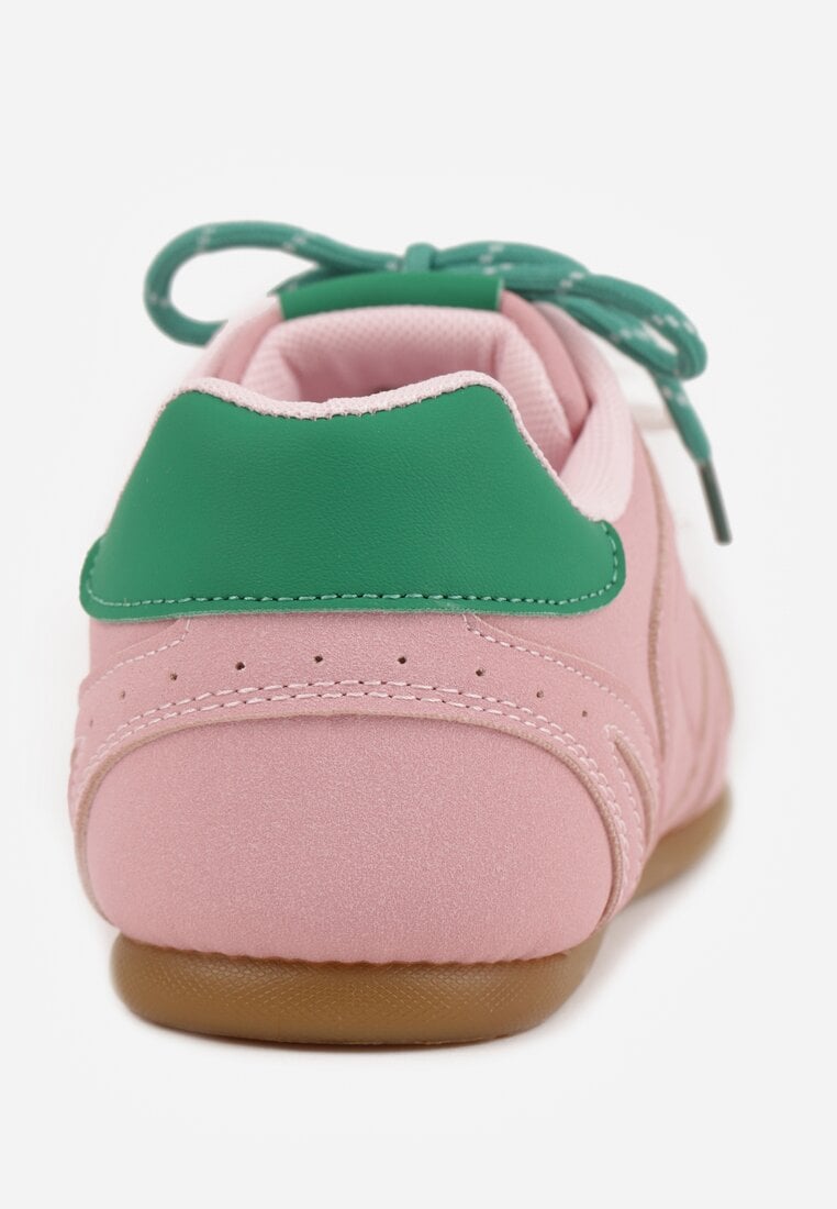 Różowe Sneakersy Ozdobione Przeszyciami i Podwójnym Sznurowaniem Telisaria