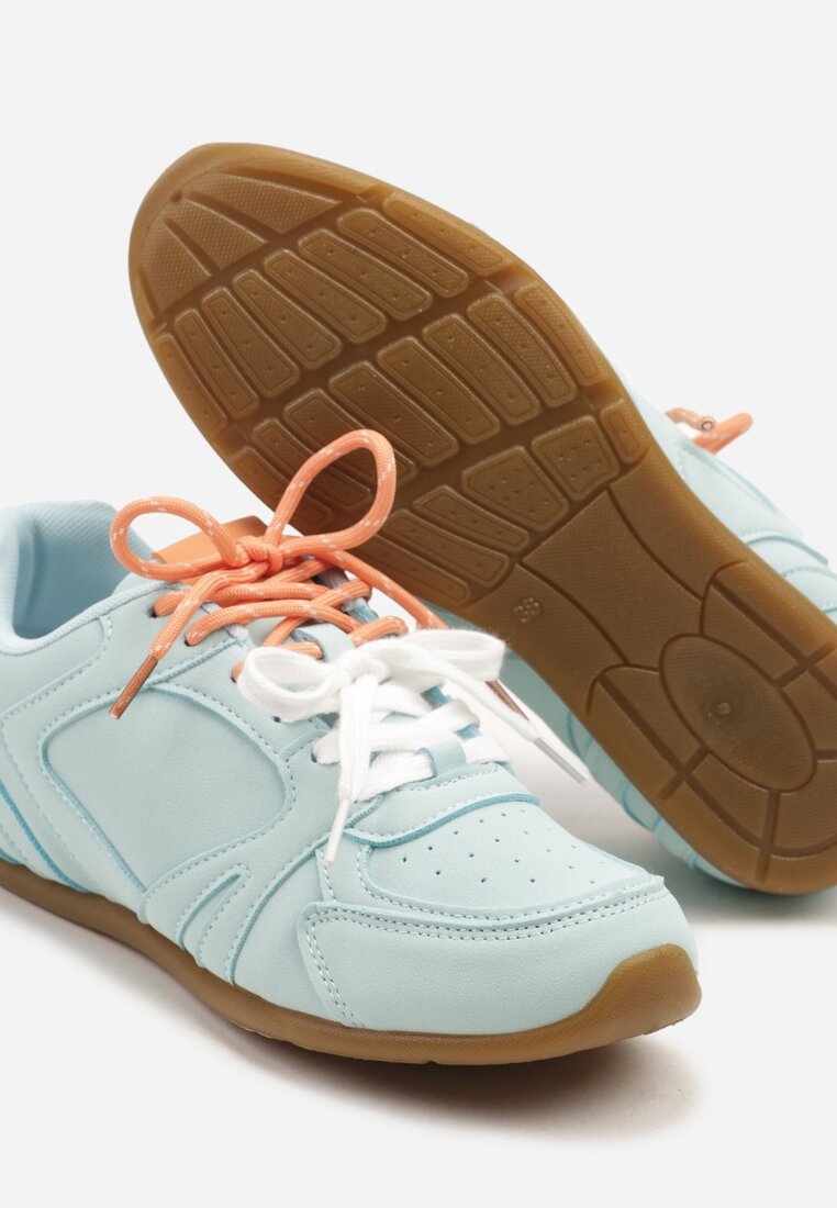 Jasnoniebieskie Sneakersy Ozdobione Przeszyciami i Podwójnym Sznurowaniem Telisaria