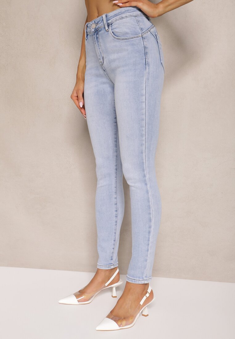 Niebieskie Skinny Jeansy z Bawełną i Efektem Push Up Nusindrel