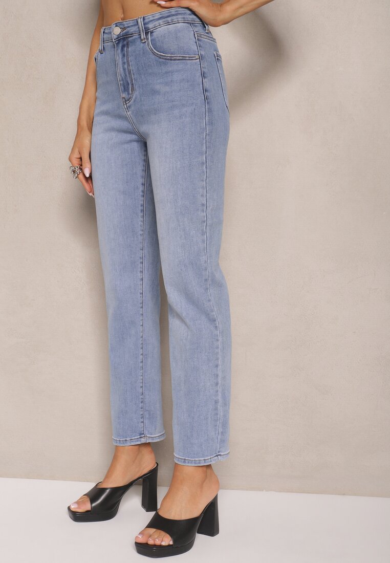 Niebieskie Jeansy z Bawełną High Waist Azrivas