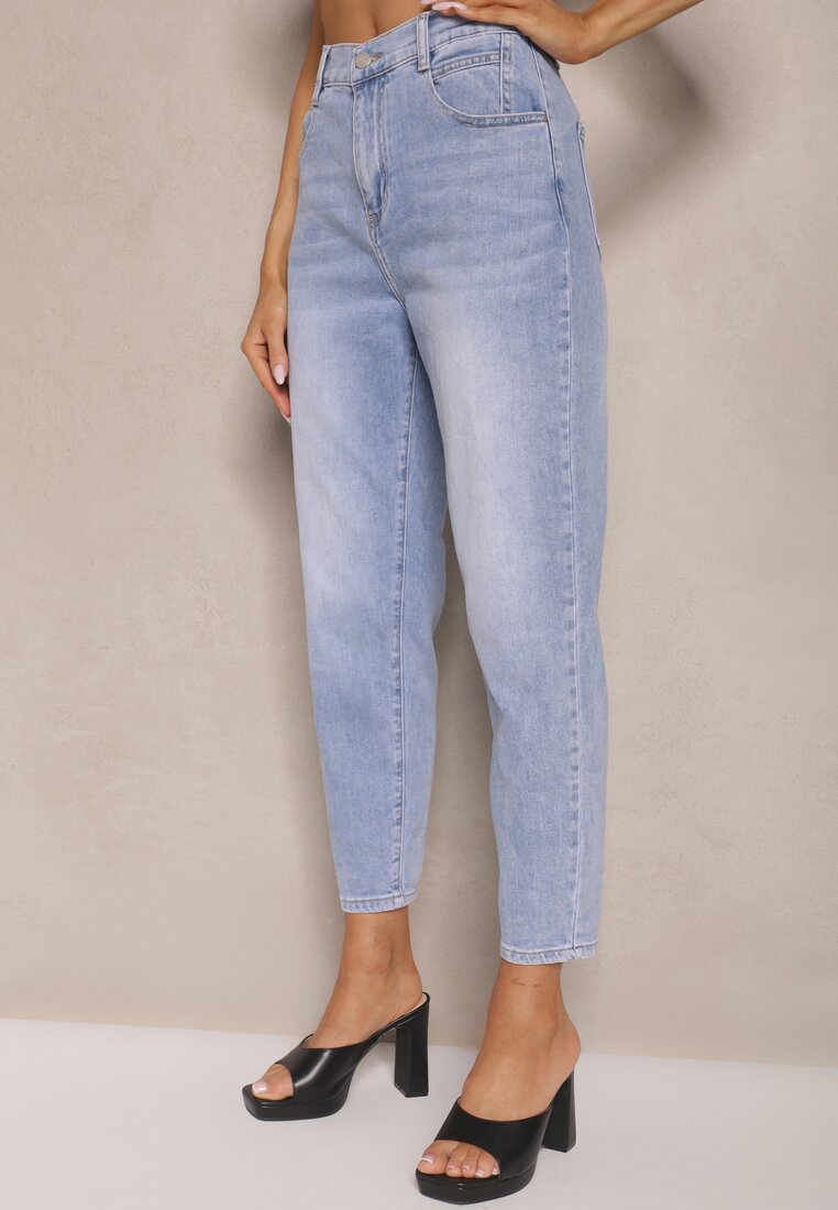 Niebieskie Jeansy z Bawełny Mom Fit High Waist Lisavenna