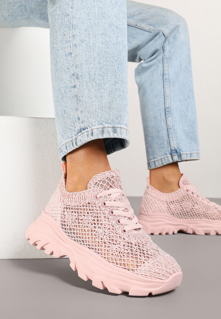Różowe Sneakersy Ozdobione Siateczką Toliselle