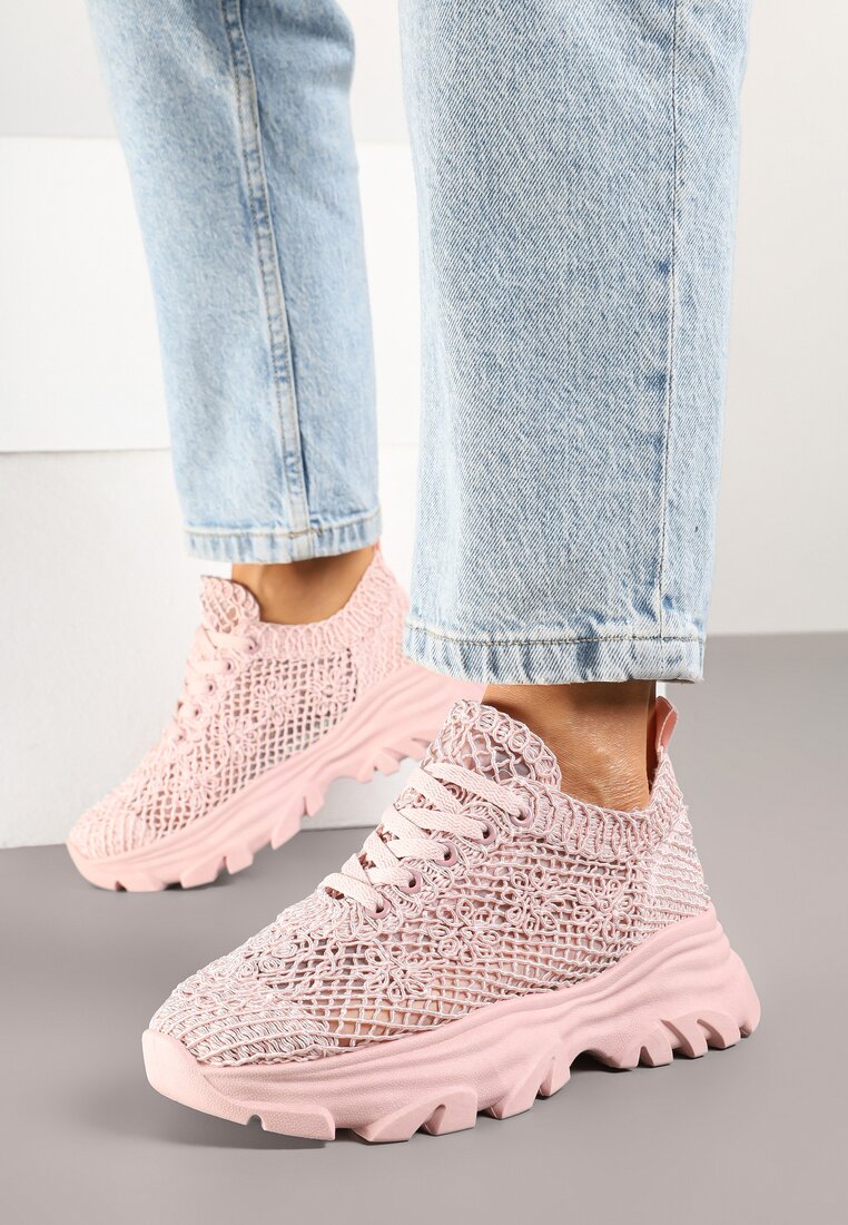 Różowe Sneakersy Ozdobione Siateczką Toliselle