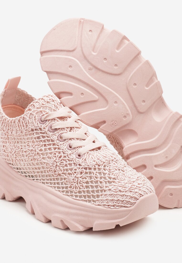 Różowe Sneakersy Ozdobione Siateczką Toliselle