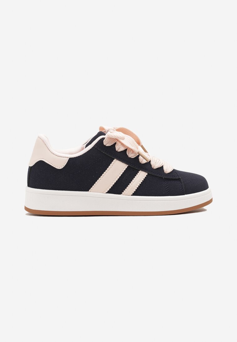 Granatowo-Różowe Sneakersy na Niskiej Platformie z Naszywkami Flordexia