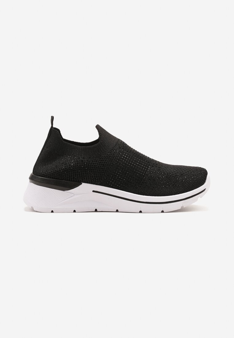 Czarne Buty Sportowe z Cholewką przed Kostkę z Miękkiego Materiału Ozdobione Cyrkoniami Telianisa