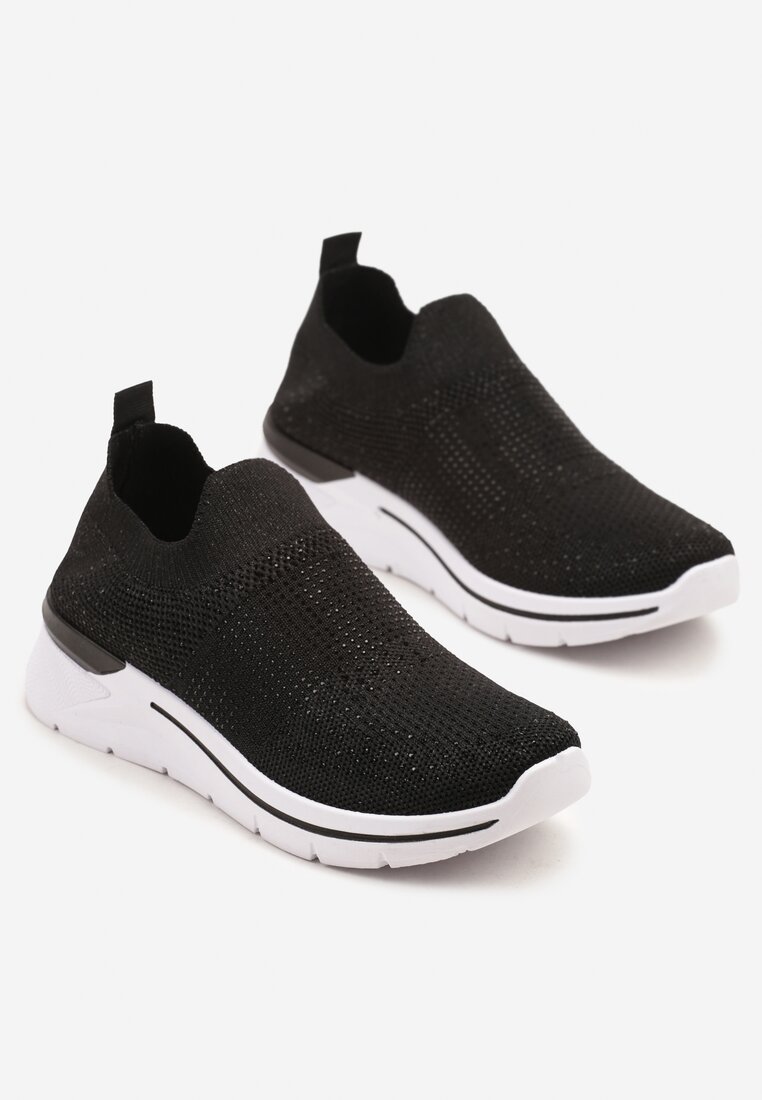 Czarne Buty Sportowe z Cholewką przed Kostkę z Miękkiego Materiału Ozdobione Cyrkoniami Telianisa