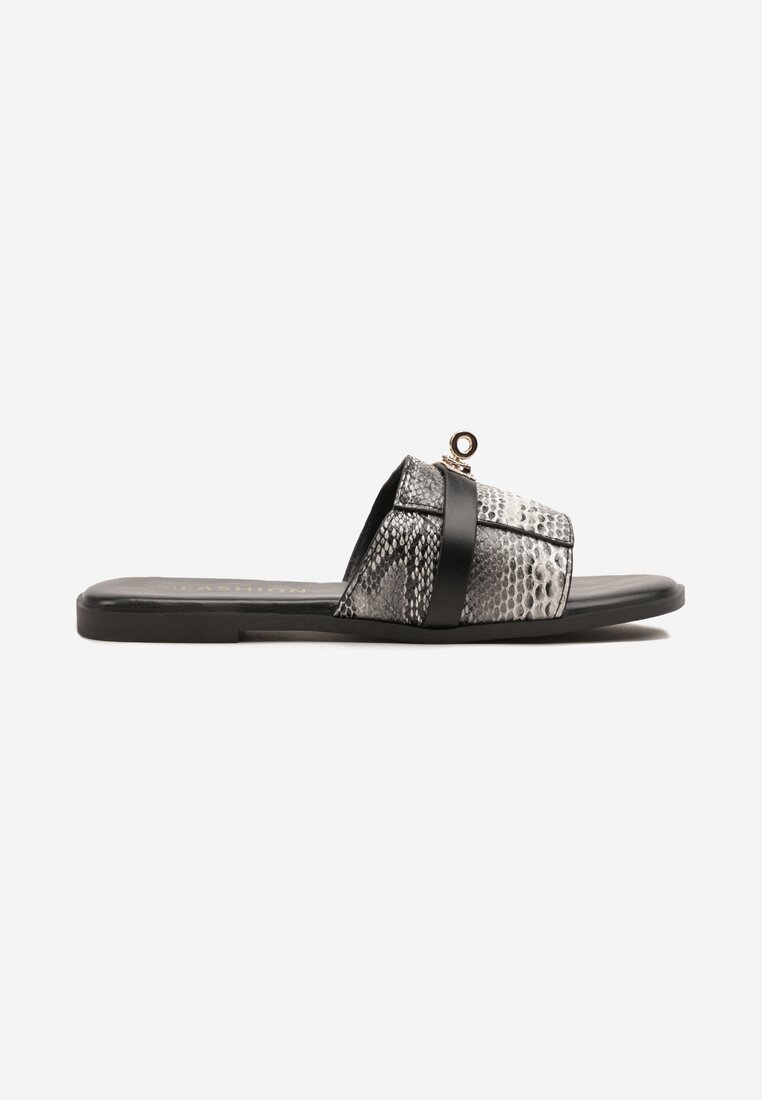 Papuci Morwia Negru cu print piele de șarpe