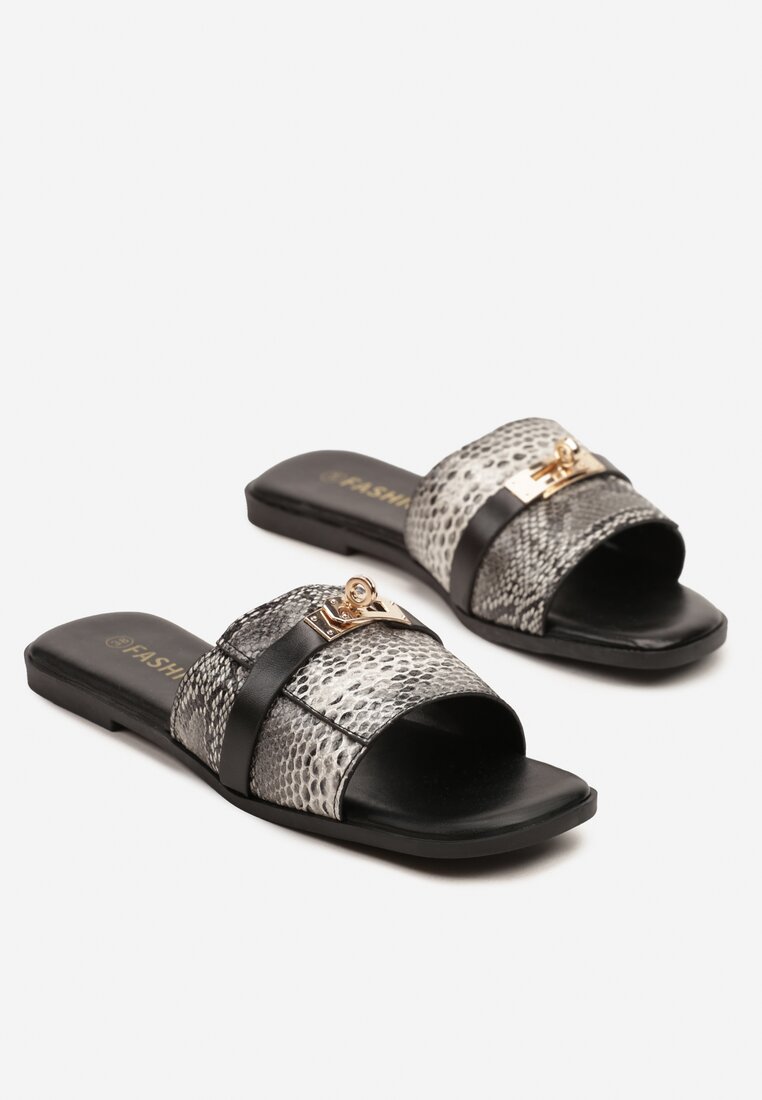 Papuci Morwia Negru cu print piele de șarpe