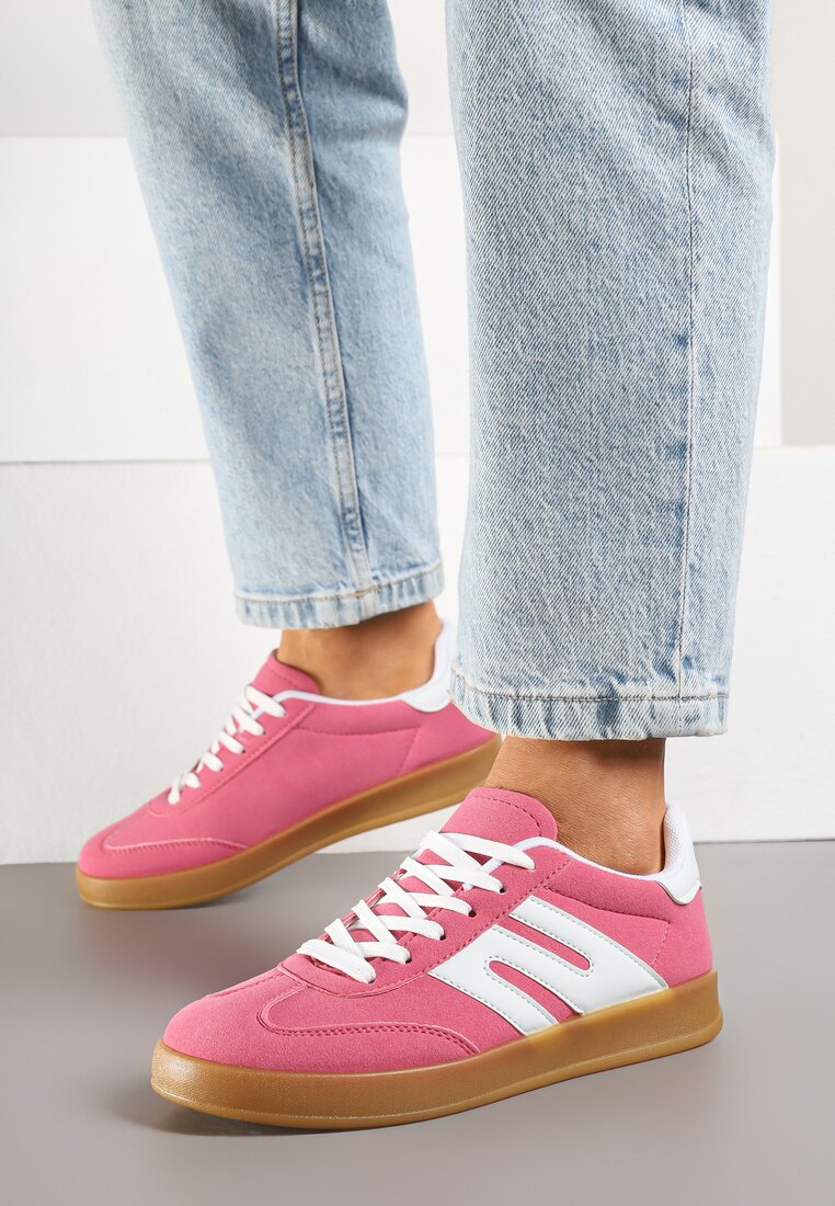 Ciemnoróżowe Sneakersy Kultowe Tenisówki Zdobione Przeszyciami Eveltewia