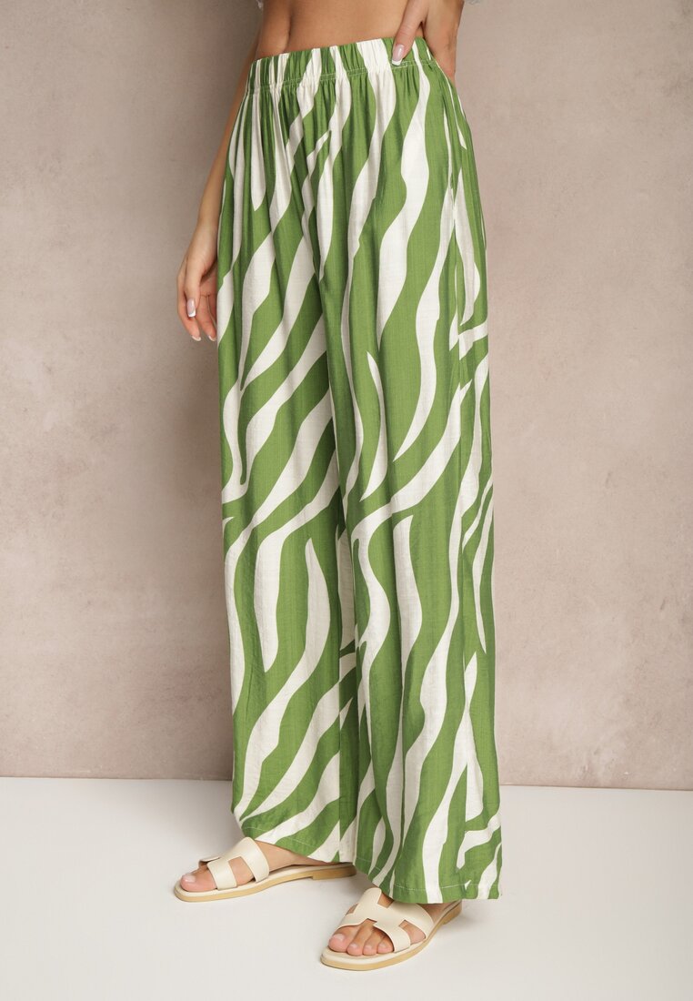 Pantaloni Lisamelia Verde cu alb