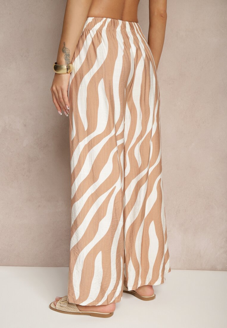 Pantaloni Lisamelia Bej cu alb